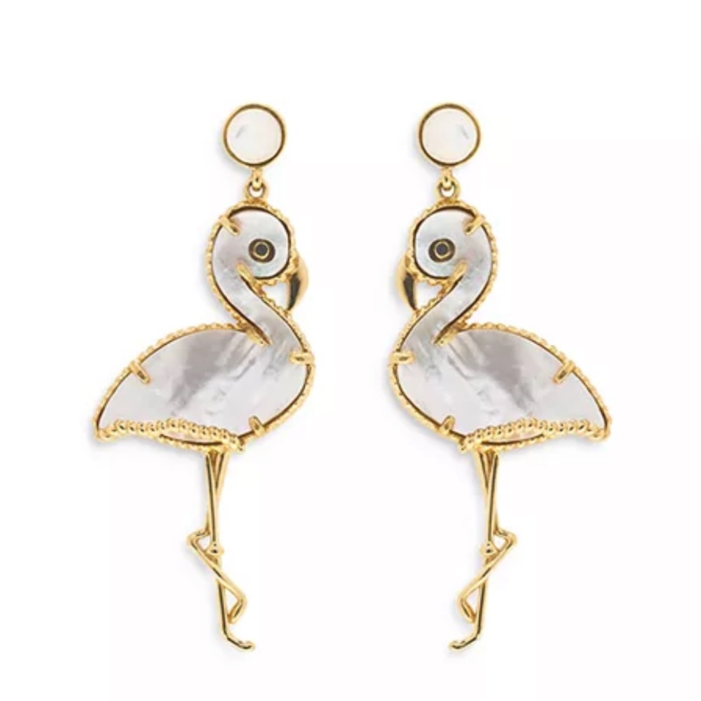NWOT Capucine de Wulf - Flirty Flamingo Mother of Pearl Drop Earrings